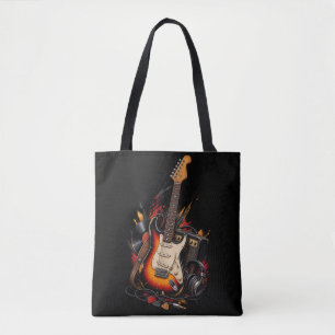 ​Retro Electric Guitar & Amp Rock Music Black Tote Bag