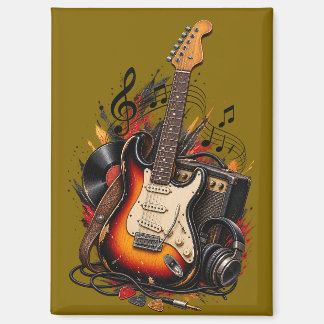 Retro Electric Guitar & Amp Rock Music Flexible Magnet