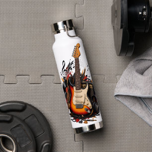 Retro Electric Guitar Rock Music Stainless Steel Water Bottle