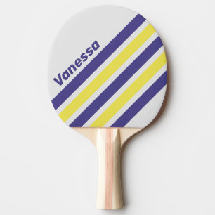 Retro Electric Lemon Grape Angled Stripe with Name Ping Pong Paddle