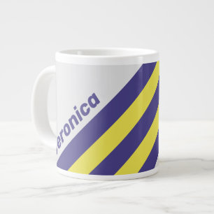 Retro Electric Lemon Grape Stripes with Name Large Coffee Mug