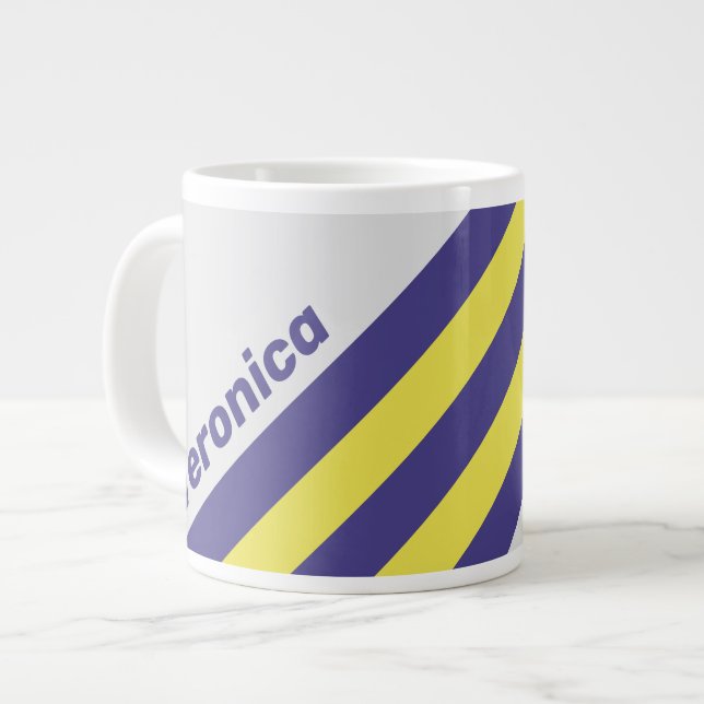 Retro Electric Lemon Grape Stripes with Name Large Coffee Mug (Front Left)