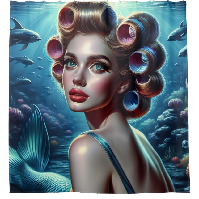 "Retro Elegance 1940's Mermaid Pin Up" Shower Curtain (Front)