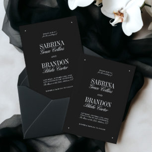 Retro Elegant Black & White Wedding Invitation