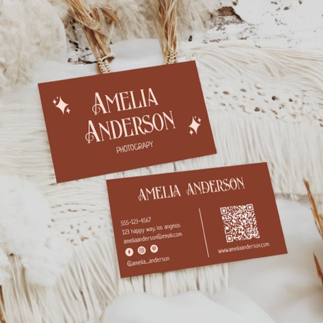 Retro Elegant Blush & Terracota Qr Code Business Card (Creator Uploaded)