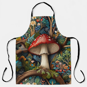 Retro elegant bohemian mushroom forest  apron
