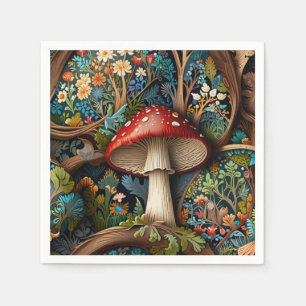 Retro elegant bohemian mushroom forest napkin