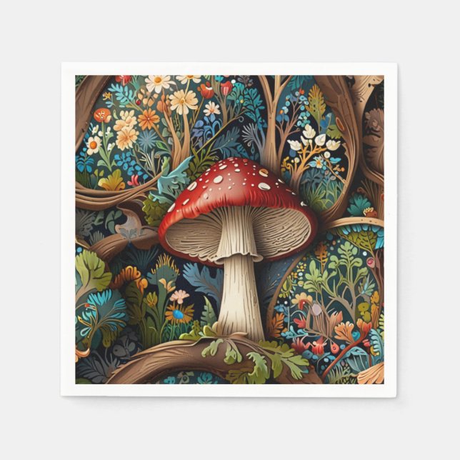 Retro elegant bohemian mushroom forest  napkin (Front)
