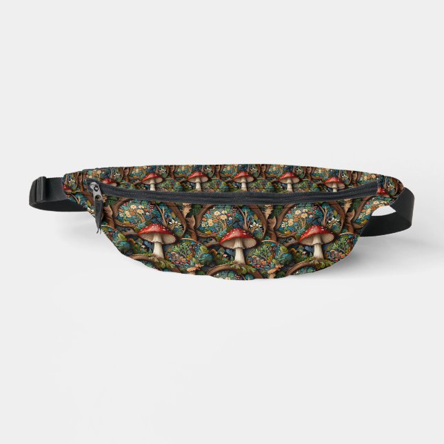 Retro elegant bohemian mushroom forest pattern bum bags (Front)