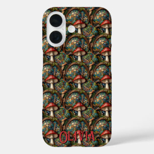 Retro elegant bohemian mushroom forest pattern iPhone 16 case