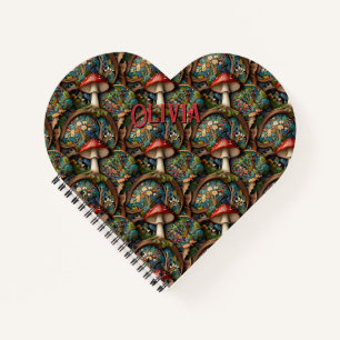 Retro elegant bohemian mushroom forest pattern notebook