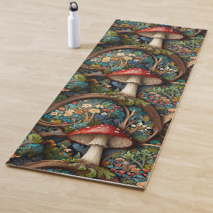 Retro elegant bohemian mushroom forest pattern yoga mat