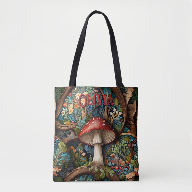 Retro elegant bohemian mushroom forest  tote bag (Front)