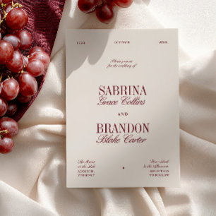 Retro Elegant Burgundy & Ivory Beige Wedding Invitation