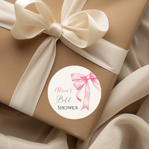 Retro Elegant Coquette Pink Bow Bridal Shower Classic Round Sticker