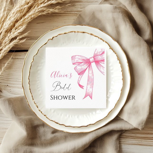 Retro Elegant Coquette Pink Bow Bridal Shower Napkin (Creator Uploaded)