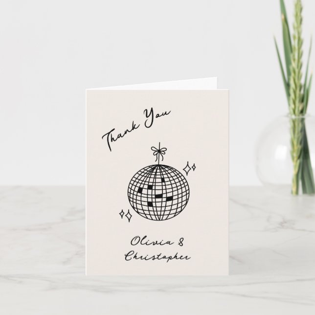Retro Elegant Disco Ball Coquette Thank You Card (Front)