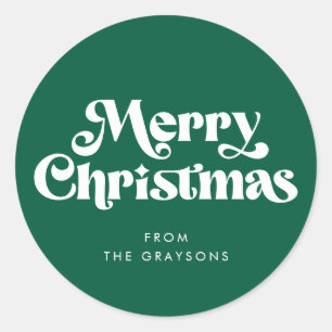 Retro Elegant Merry Christmas Green Classic Round Sticker