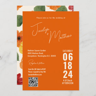 Retro Elegant Modern Floral Orange Invitation