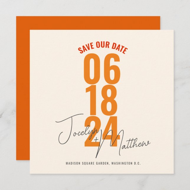 Retro Elegant Modern Floral Orange Save The Date Invitation (Front/Back)
