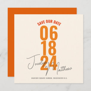 Retro Elegant Modern Floral Orange Save The Date Invitation