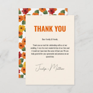 Retro Elegant Modern Floral Orange Thank You Card