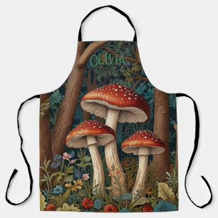 Retro elegant mushroom forest apron