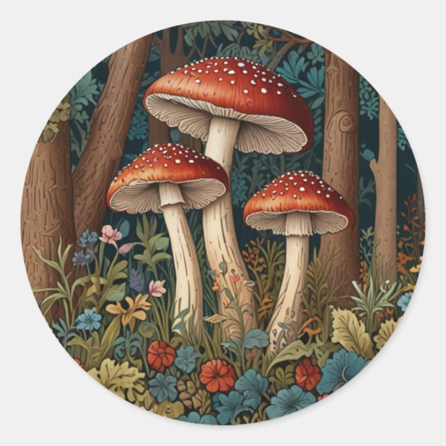 Retro elegant mushroom forest classic round sticker (Front)