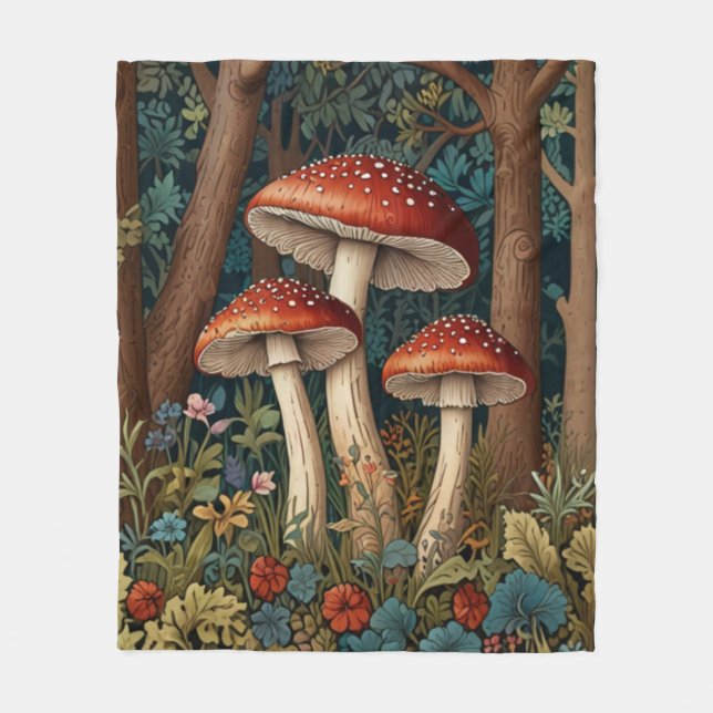 Retro elegant mushroom forest fleece blanket (Front)