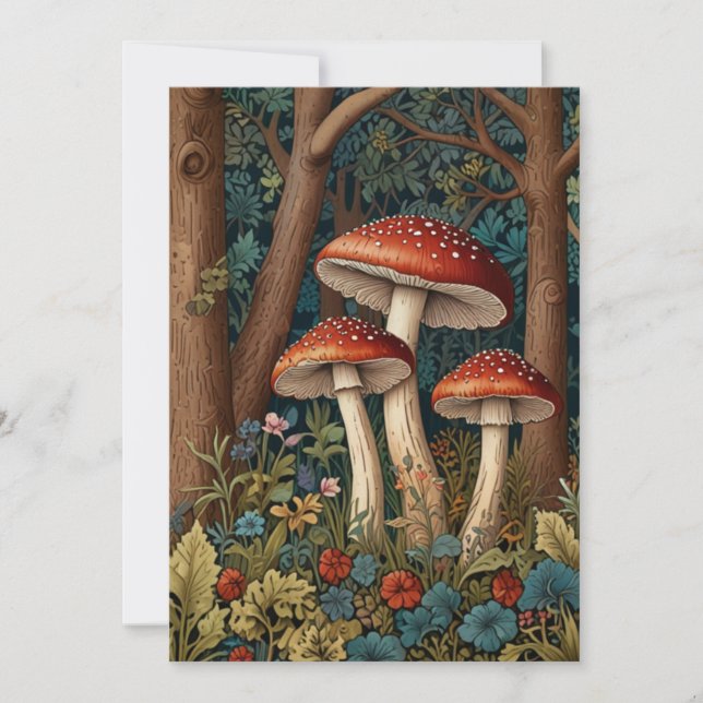 Retro elegant mushroom forest invitation (Front)