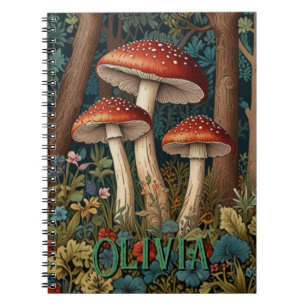 Retro elegant mushroom forest notebook