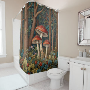 Retro elegant mushroom forest shower curtain