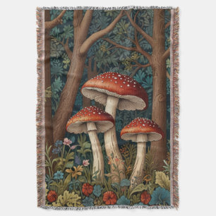 Retro elegant mushroom forest throw blanket