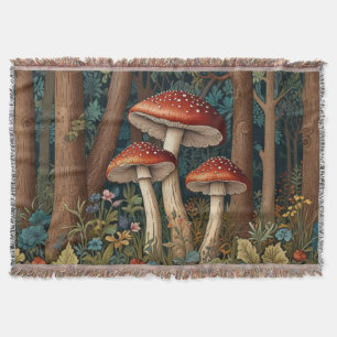 Retro elegant mushroom forest throw blanket
