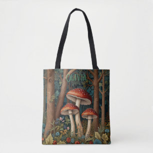 Retro elegant mushroom forest tote bag