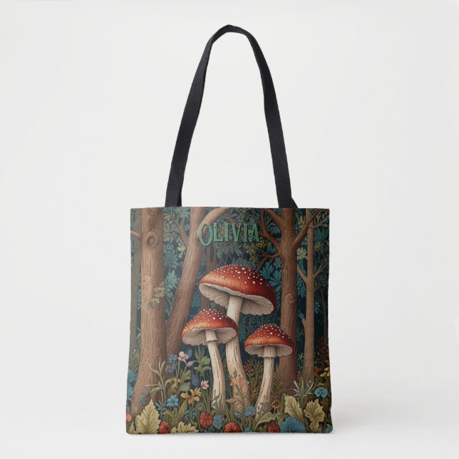 Retro elegant mushroom forest tote bag (Front)