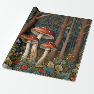 Retro elegant mushroom forest wrapping paper