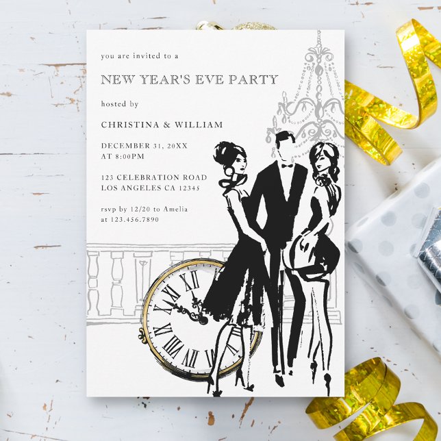 Retro Elegant New Year's Eve Party Invitation (Creator Uploaded)