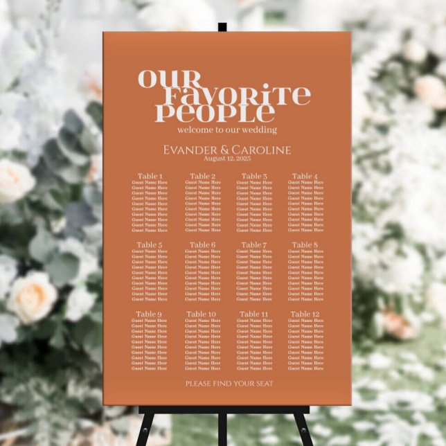 Retro elegant orange wedding seating chart (Creator Uploaded)