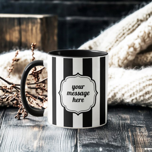 Retro Elegant Personalized Black and White Stripe Mug (retro elegant personalized black and white stripe mug)