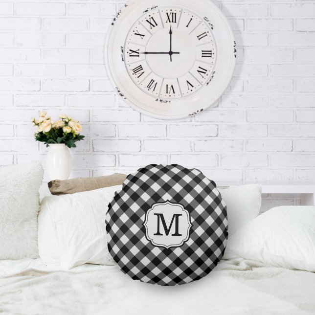 Retro Elegant Personalized Gingham Throw Pillows (retro elegant personalized black and white gingham check pillow)