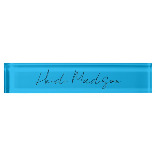 Retro Elegant Plain Simple Deep Blue Calligraphy Nameplate (Front)