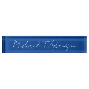 Retro Elegant Plain Simple Deep Blue Calligraphy Nameplate