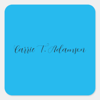 Retro Elegant Plain Sky Blue Calligraphy Name Square Sticker