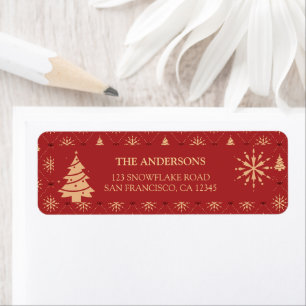 Retro Elegant Red Gold Christmas Tree Snowflake