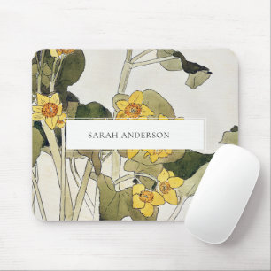Retro Elegant Rustic Yellow Green Daffodil Floral Mouse Mat