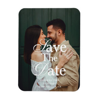 Retro Elegant Script Photo Wedding Save The Date  Magnet