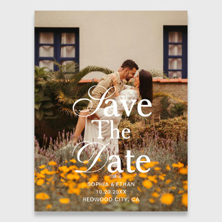 Retro Elegant Script Photo Wedding Save The Date Magnetic Invitation