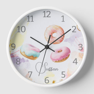 Retro elegant watercolor Doughnut Acrylic Wall Clo Clock
