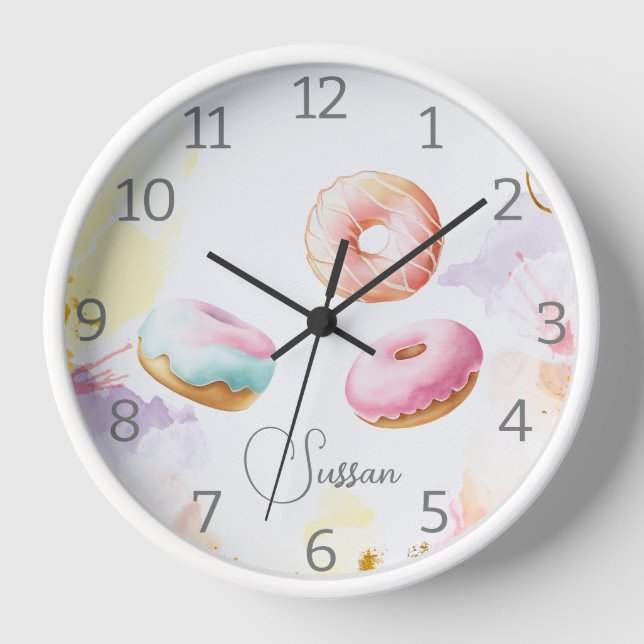 Retro elegant watercolor Doughnut Acrylic Wall Clo Clock (Front)